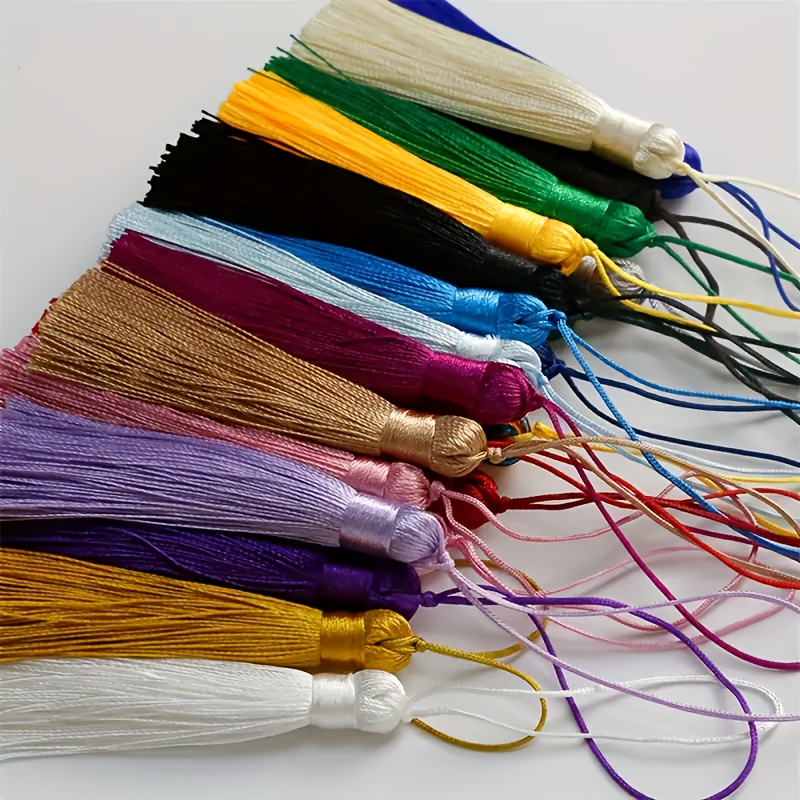6pcs boho chic tassel charms vibrant polyester spandex long fringe lanyard accessories for key cases clothing decor crafting projects