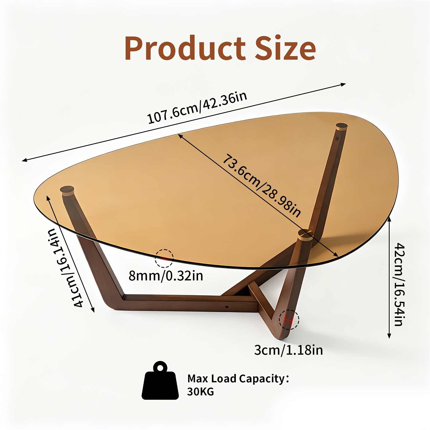 Modern Glass Coffee Table: Living Room Sofa Side Table Oval Amber-tinted Tempered Glass Top Accent Table With Stable Triangle Base