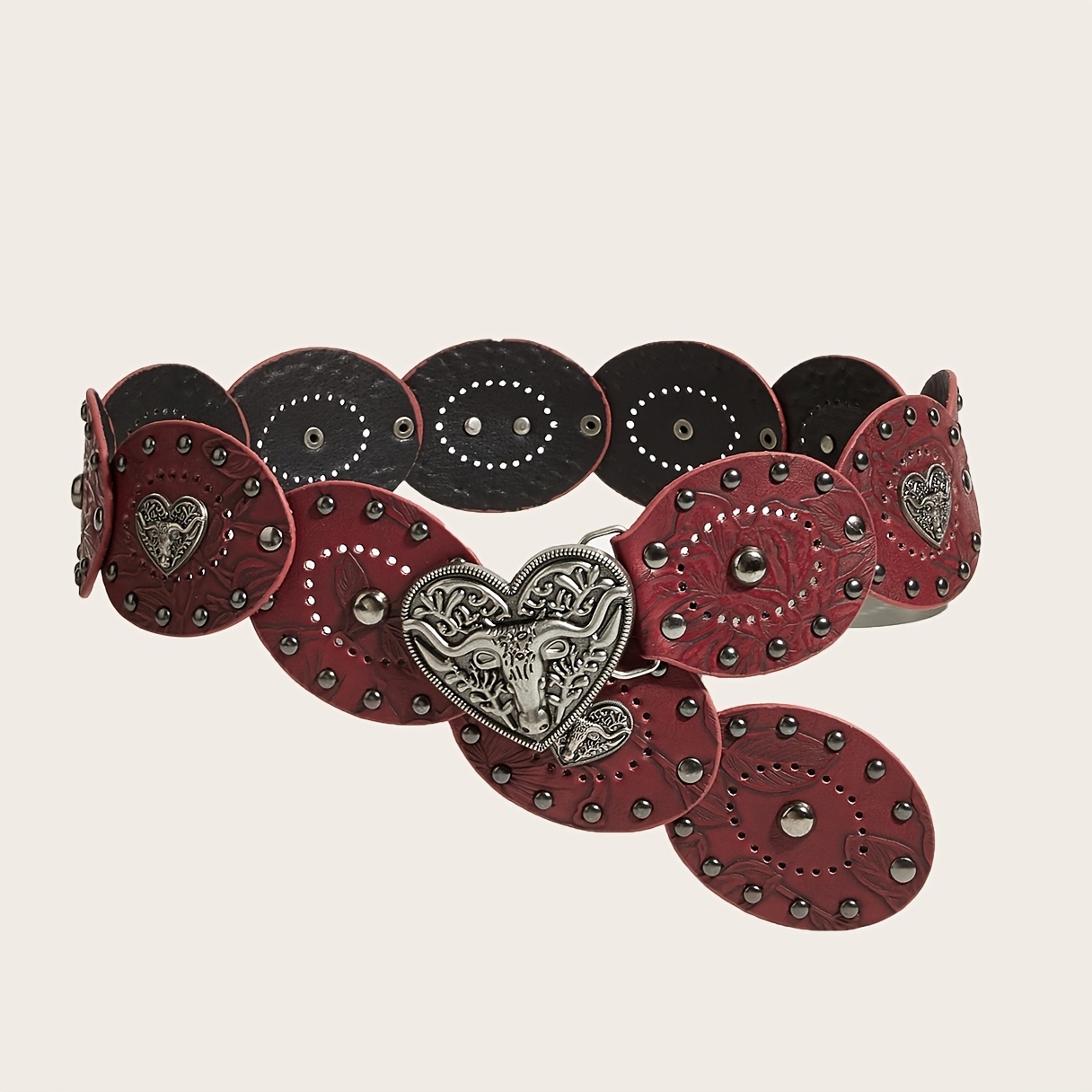 TEMU 1pc Women's Bohemian Designer High-end Fashion Heart Animal Decorative Wide Belt, Stylish Vacation Vintage Rivet Belt For Dresses And Jeans