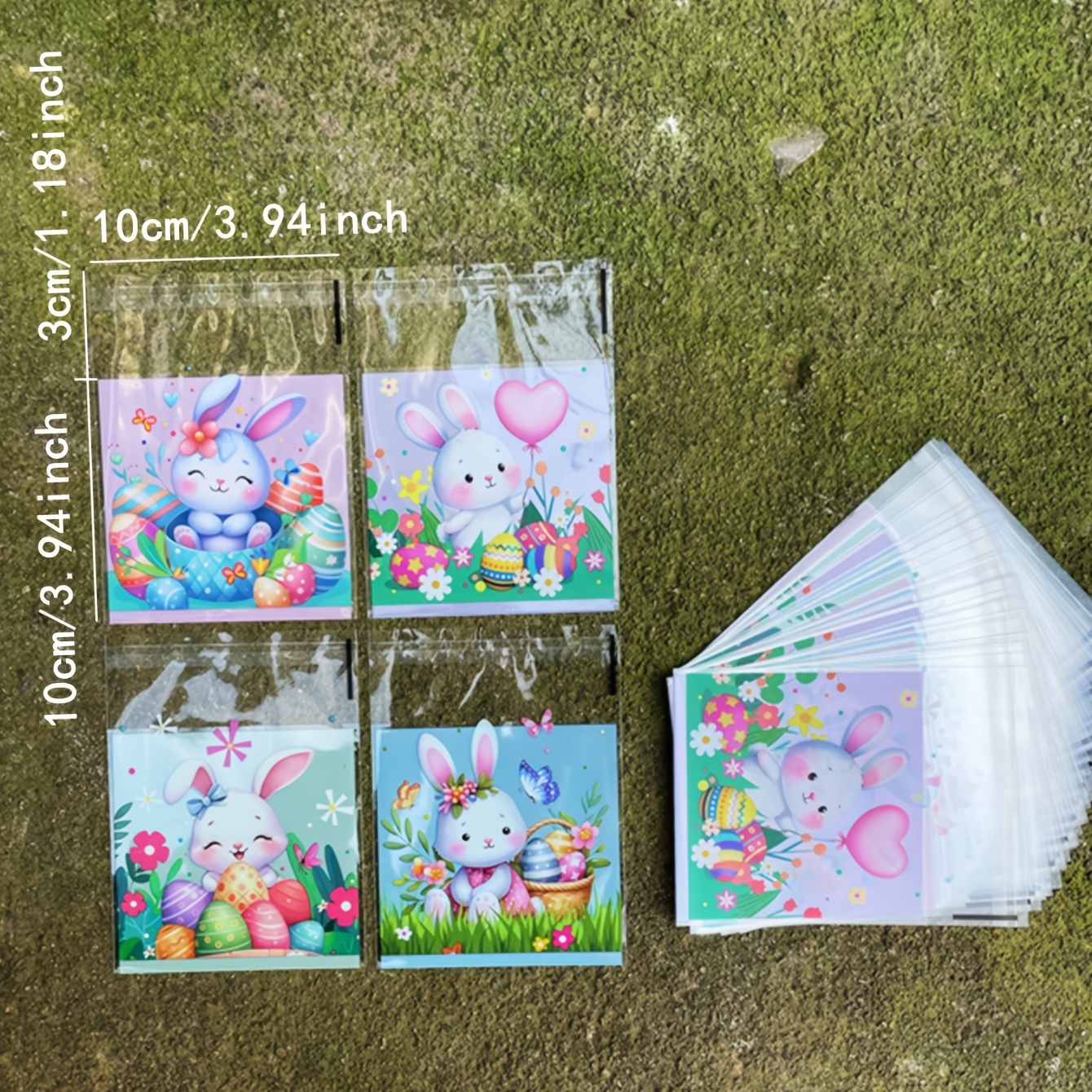 100pcs Easter Bunny & Eggs Themed Gift Bags, Cartoon Plastic Packaging With Bunny, Prints For Party Favors, & Decorations