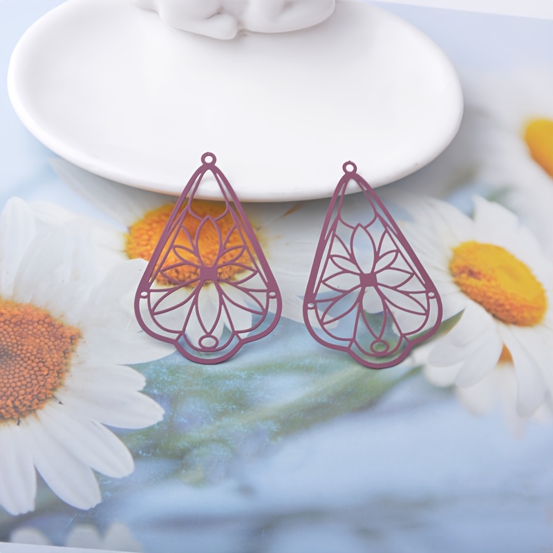 10pcs Colorful Hollow-Out Floral Teardrop Charms for DIY