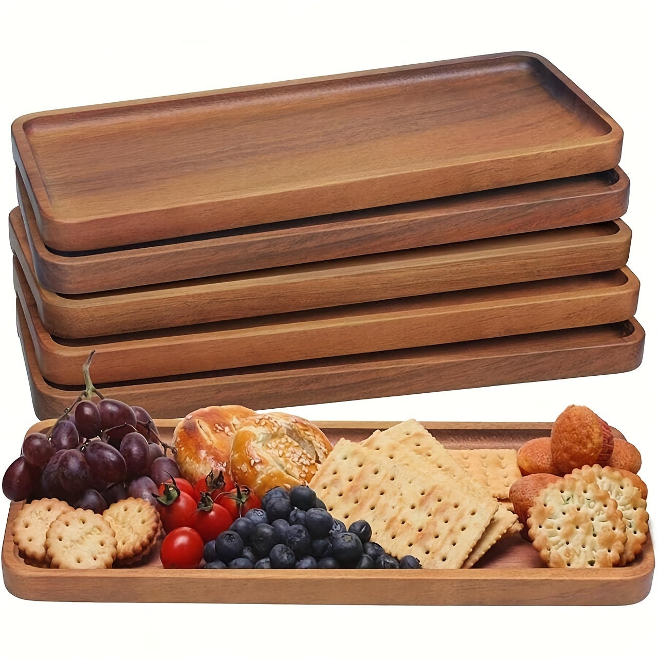 

1pc Premium Wood Serving Tray - Multipurpose Rectangular Platter For , Cheese, Candy, Coffee, Snacks, Dishwasher Safe With Unique Grain Pattern, Boutique Handmade Kitchen And Dining Decor