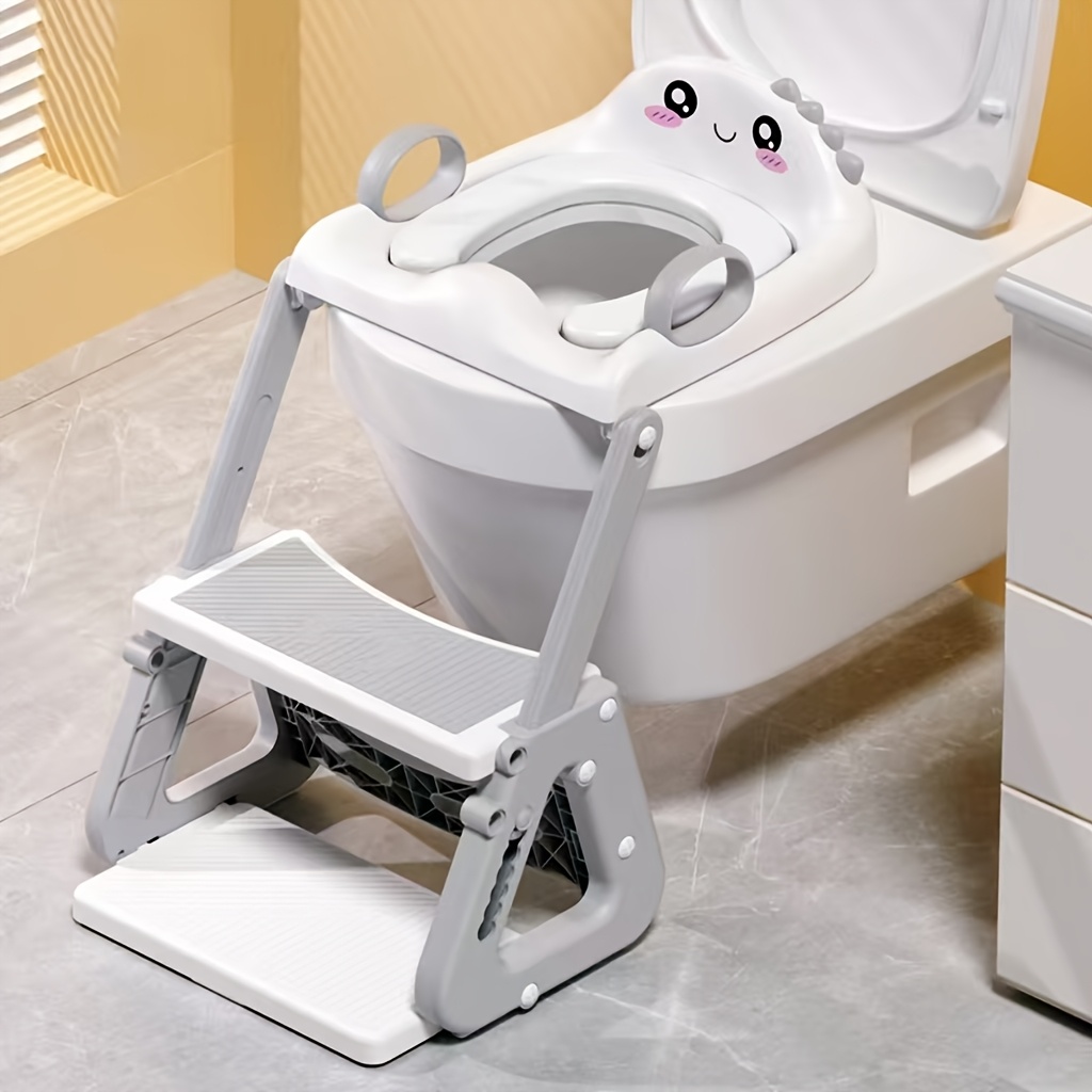 2-in-1 Kids Toilet Training Seat Stool With Non-slip Footrest - Foldable Adjustable Height Suitable For Home, Travel, Potty Training Aid, Space- Folding Stool With Safe Grab Handle, Step Stairs (gift)