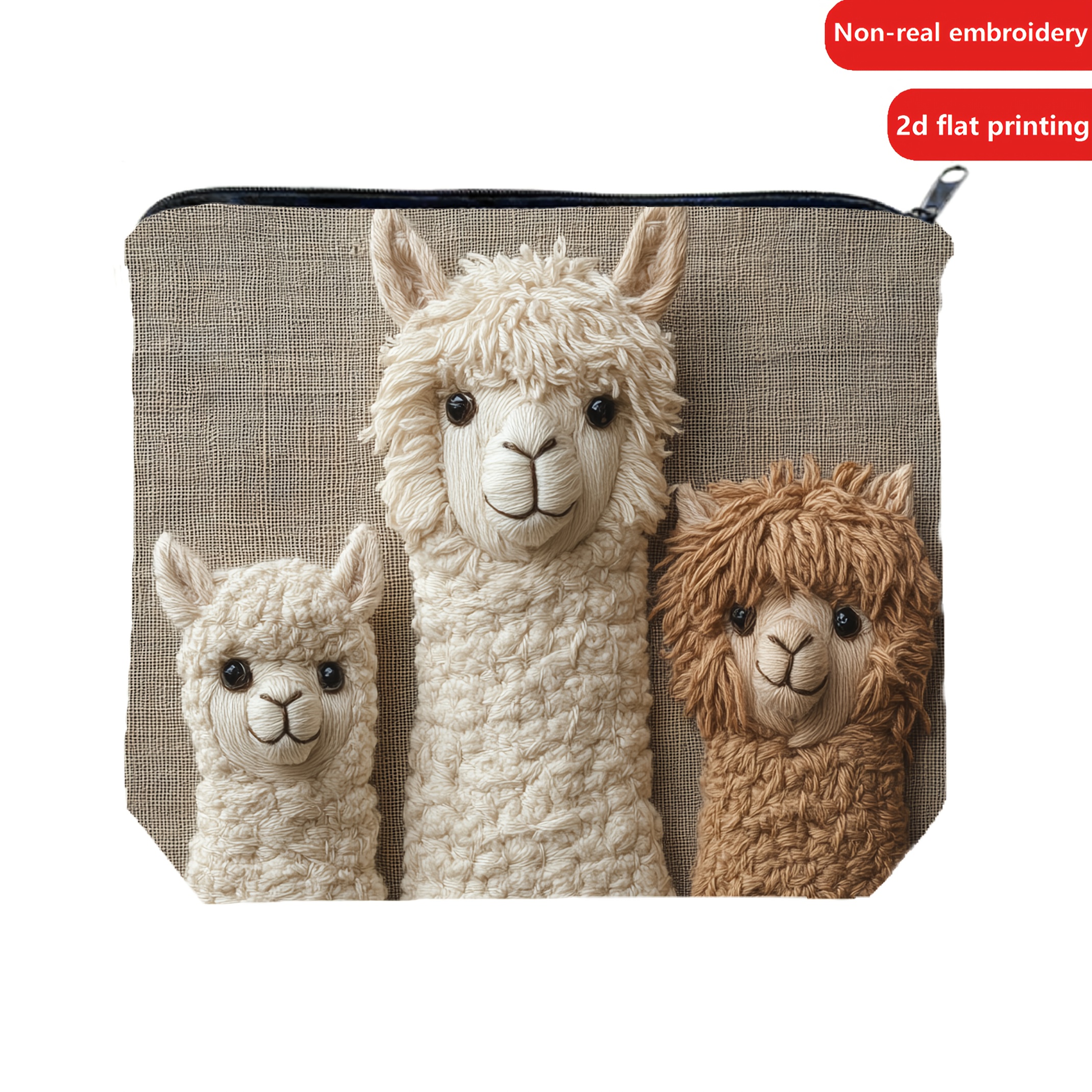 Image of 1pc The Alpaca Family You Makeup Bag Without Embroidery Zipper Pouch Gift For Women Sister Outdoor Travel Storage Bag Birthday Camping Party Gifts Toiletry Cosmetic Bag 8.66x7 Inch