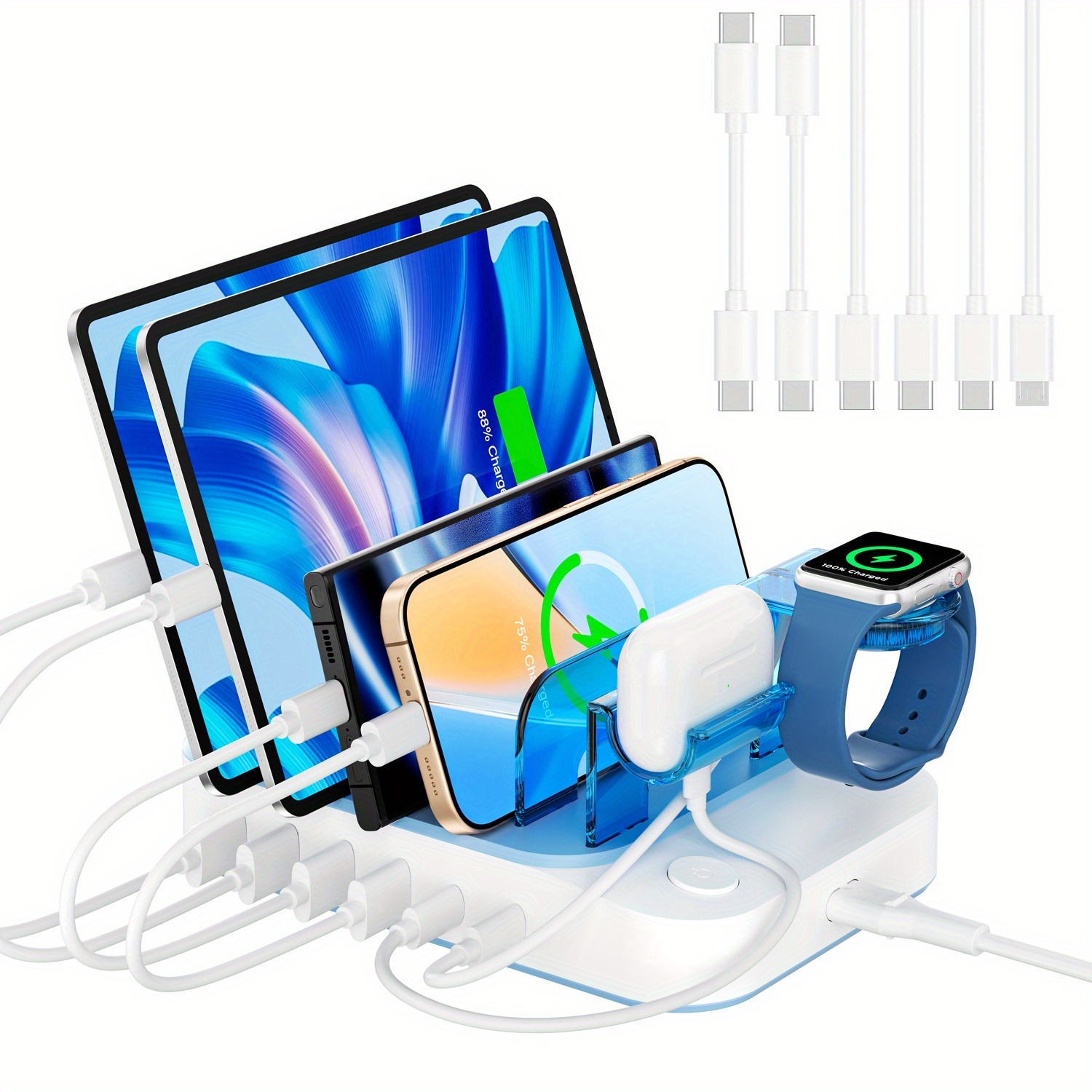 TEMU SooPii Stazione di ricarica USB a 6 porte da 60W per dispositivi multipli, 2 ricariche rapide USB C PD da 20W per iPhone 17/16/15, supporto per