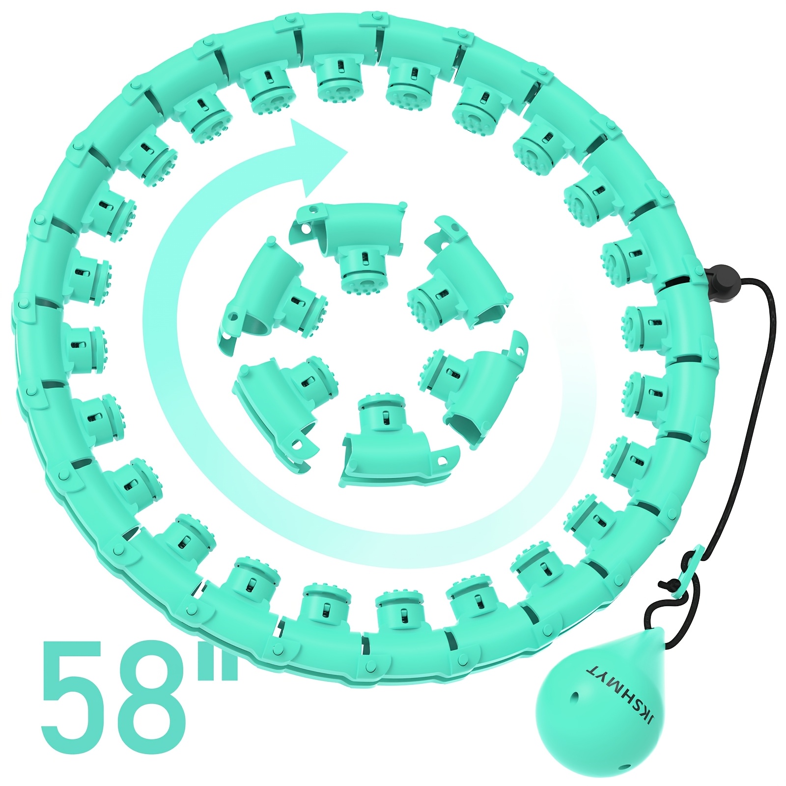 Jkshmyt 1pc Weighted Fitness Exercise Circle With 11 Massage Points, Adjustable 69in/175cm Plus Size, Detachable 30-section Exercise Circle For Women & Beginners, Quiet Material