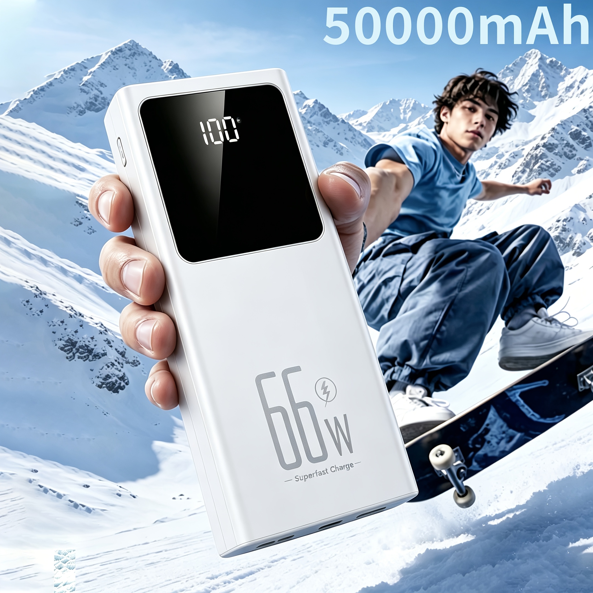 Image of 50000mah Real True Capacity Power Bank 66w Fast Charging Led Digital Display External Battery Stock Fast Charger For Iphone Camping Emergency