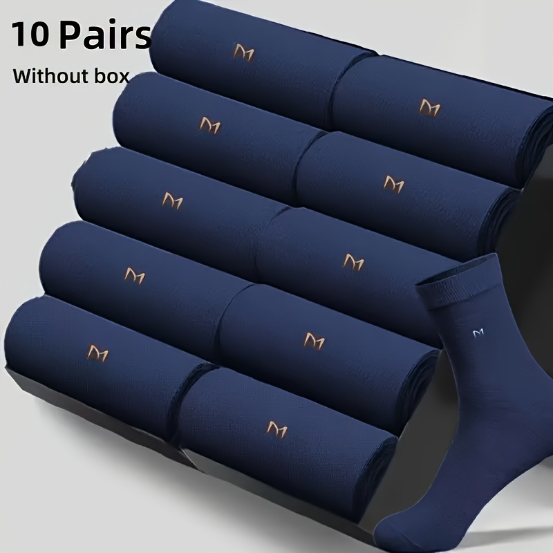 TEMU 10 Pairs Men's Mid-calf Socks - Business Socks, Breathable And Moisture-wicking, Seamless Design Suitable For Office And Outdoor Wear. Options,