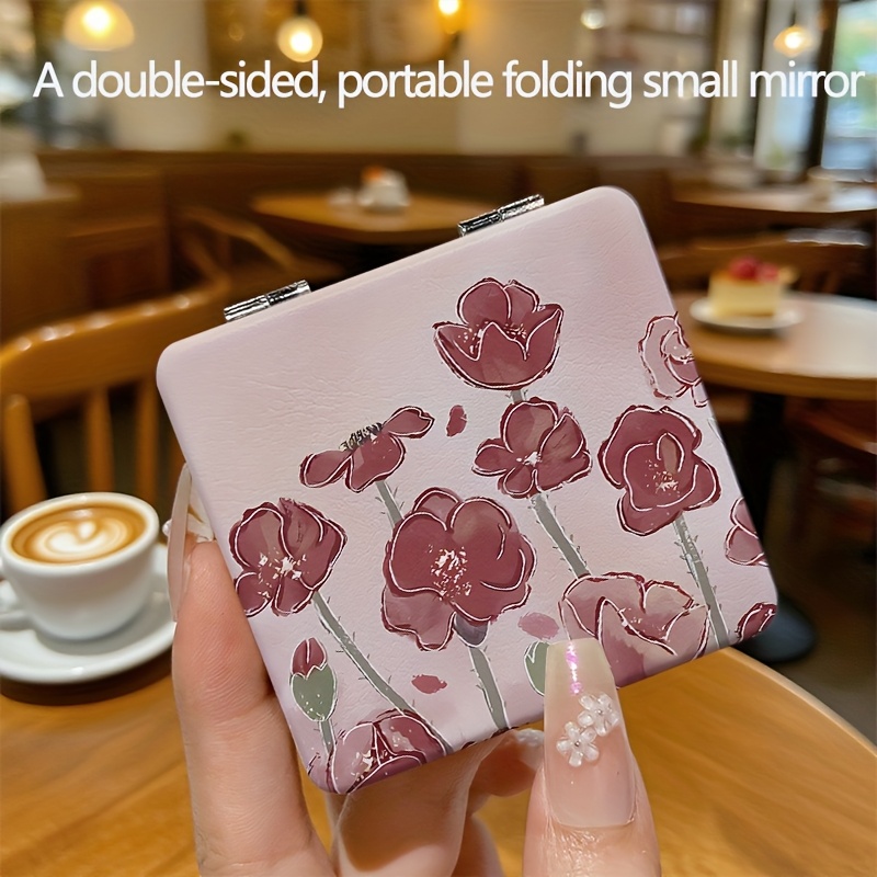 TEMU Portable Mini Hand Mirror With , Suitable For Students, Featuring A Cute Cartoon Style Japanese And Korean Aesthetics