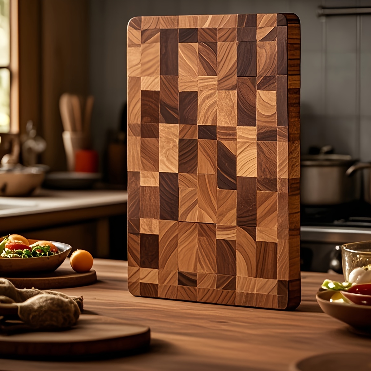 TEMU Grande Planche à Découper en Bois d'Acacia avec Grande Surface de Coupe Utilisable - Planche Durable pour Viande, Légumes, Fruits, Fromage &