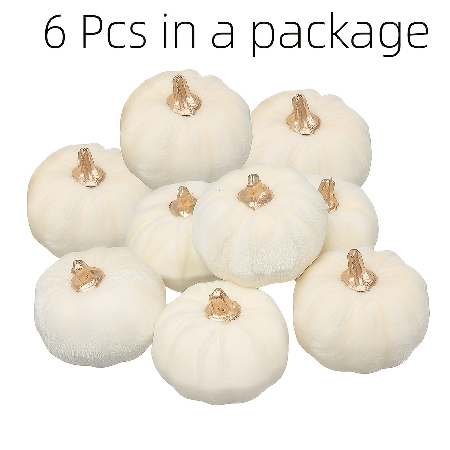 TEMU 6pcs White Artificial Pumpkins, Suitable For Diy Decorations/paintable Pumpkins For Farmhouse Harvest Thanksgiving Mantel Table Centerpiece