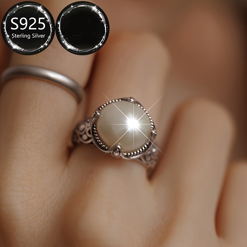 Retro Style Adjustable 925 Sterling Silver Ring with Shell