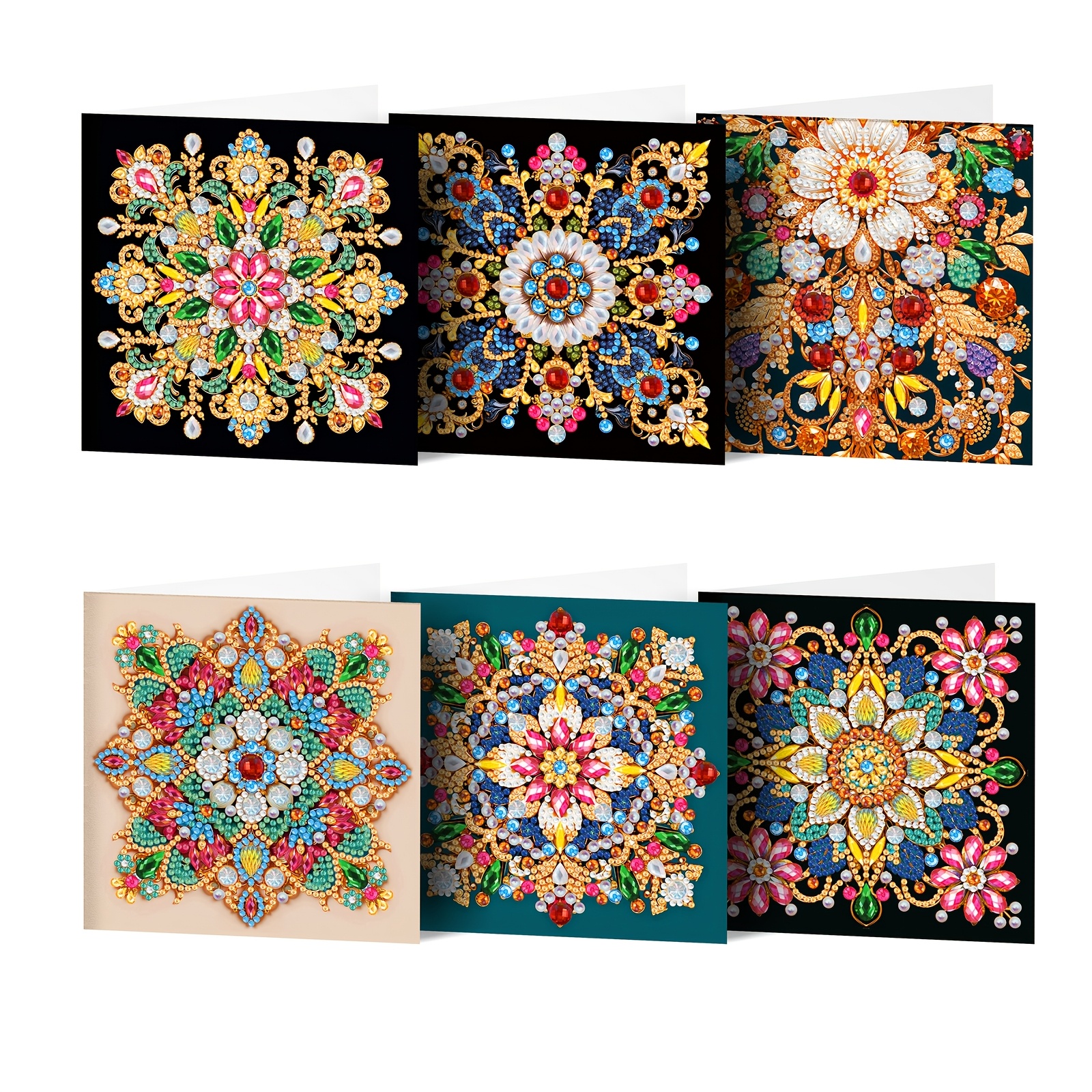 

6pcs Mandala Diamond Painting Greeting Cards Kit, Art Craft, Unique Designs, Creative Handmade Cards For Birthday, Holidays & , With Paper Material