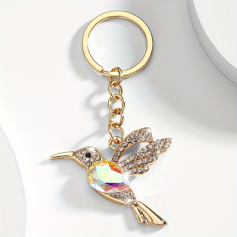 

Luxurious Alloy Keychain With And Crystal Glass, Hummingbird Design For Women - Elegant , Birthday Gift, Hummingbird Decor