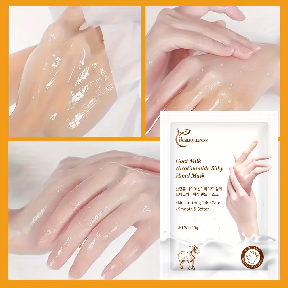 goat milk niacinamide hand mask skincare set for dry rough and cracked hands physical exfoliation deep moisturizing softening hand mask set suitable for party and holiday gifts halloween and christmas details 1