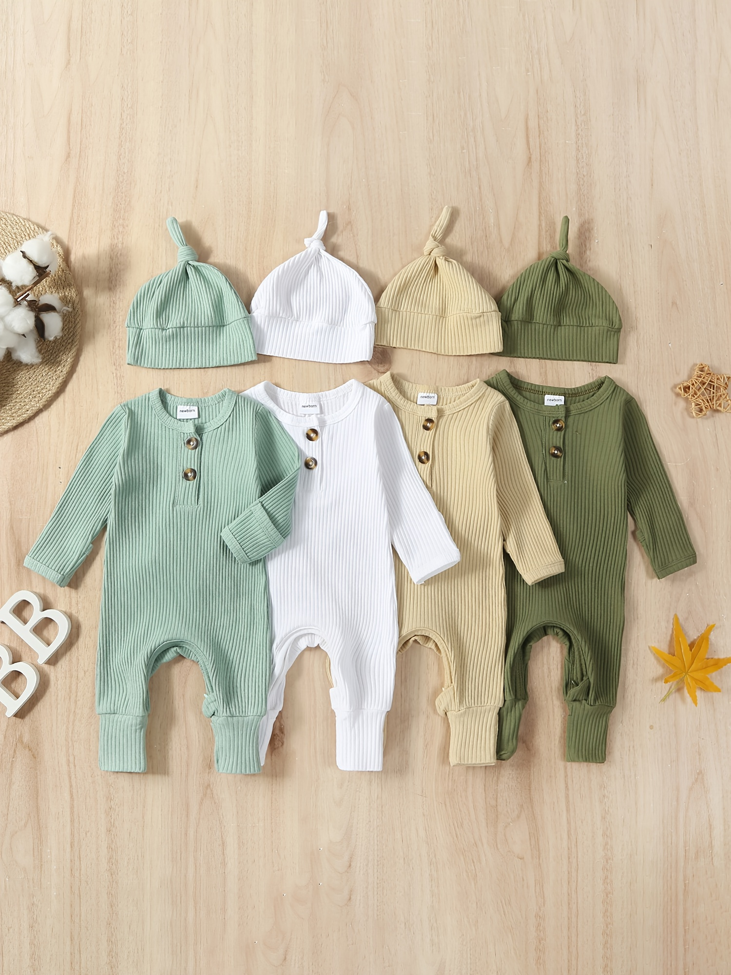 cozy cotton blend baby boys long sleeve romper hat solid Temu