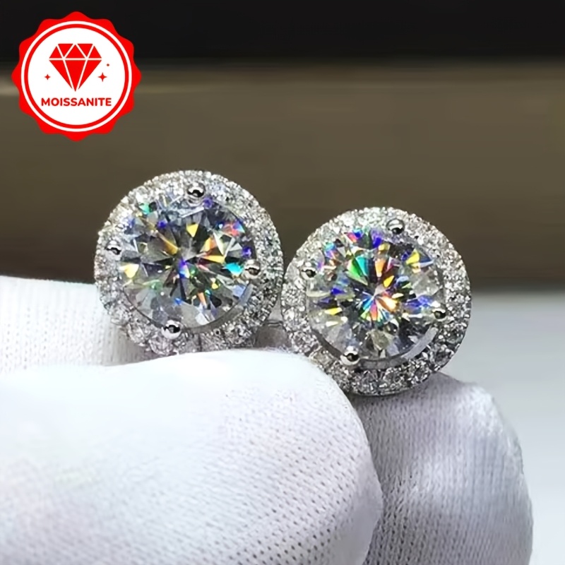 TEMU 1 Pair Of 0.5 Carat Sparkling Moissanite Stud Earrings, Featuring A Easy Yet Elegant Design, Everyday Wear And A Thoughtful Gift For Birthdays,