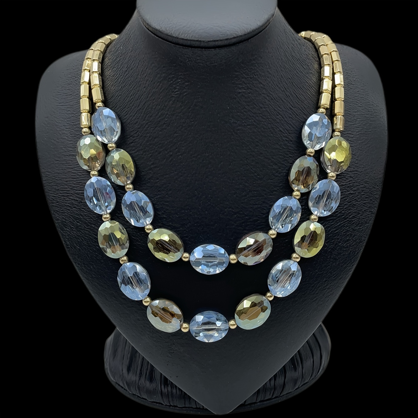 

Collier À Perles En Verre À Double Rangée, Chaîne De Cou Ajustable, Accessoire De Bijoux Pour Fête Et Ornement