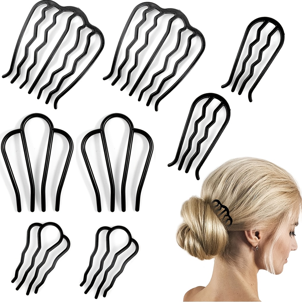 Image of 8pcs Hair Side Combs, Hair Fork Clips, Pins, French Twist Updo Accessories, Teeth Styling Tool For Vintage Hairstyle Women Bun Plastic