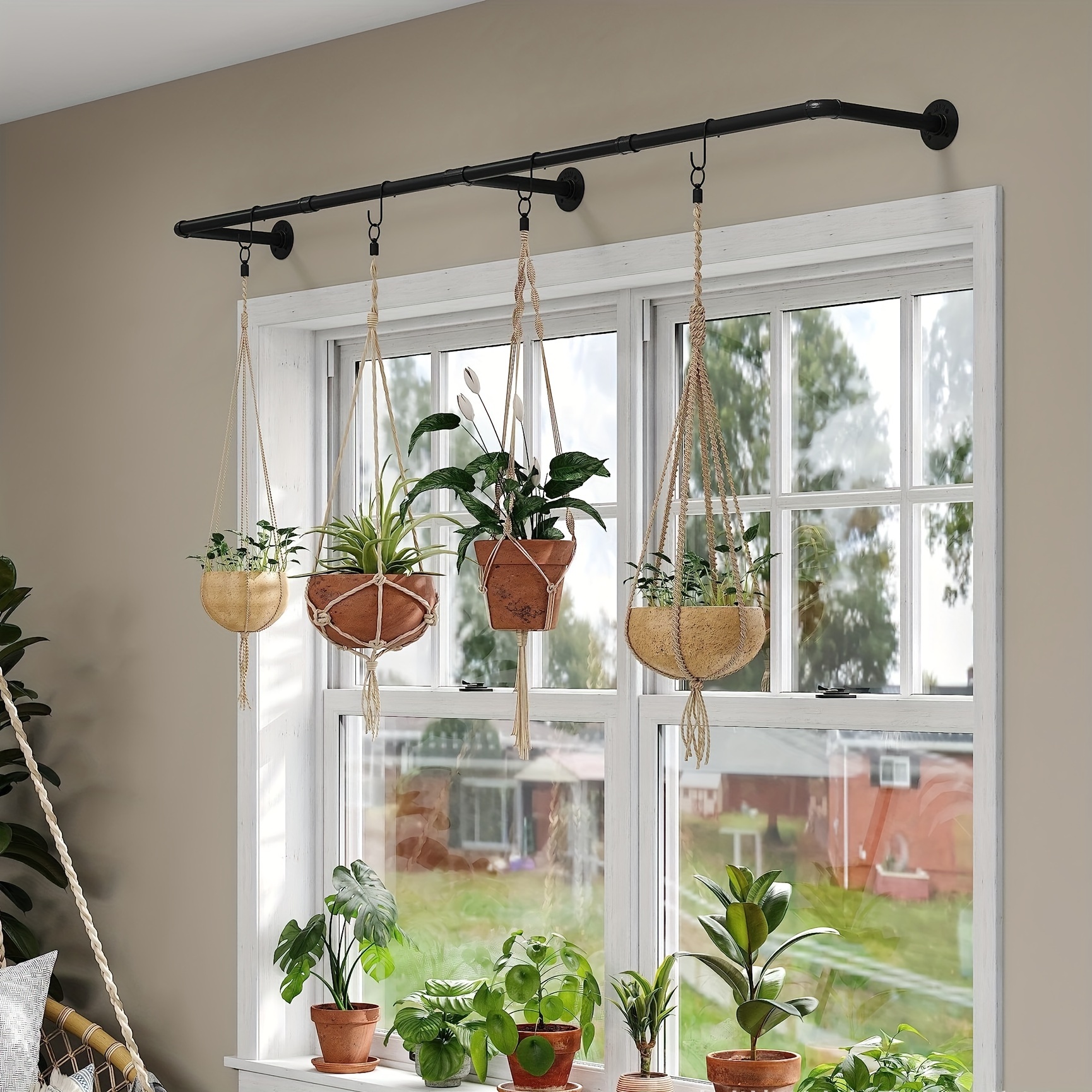 

Industrial-style Hanging Plant Rod With Metal - Ceiling And Wall Mount Bracket For Indoor/outdoor Use, Ideal For Windows And Roofs, Includes Multiple Components For Creative Plant Arrangements