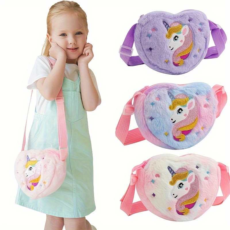 

1pc Girl's Cute Plush Love Crossbody Bag, Cartoon Unicorn Mobile Phone Bag