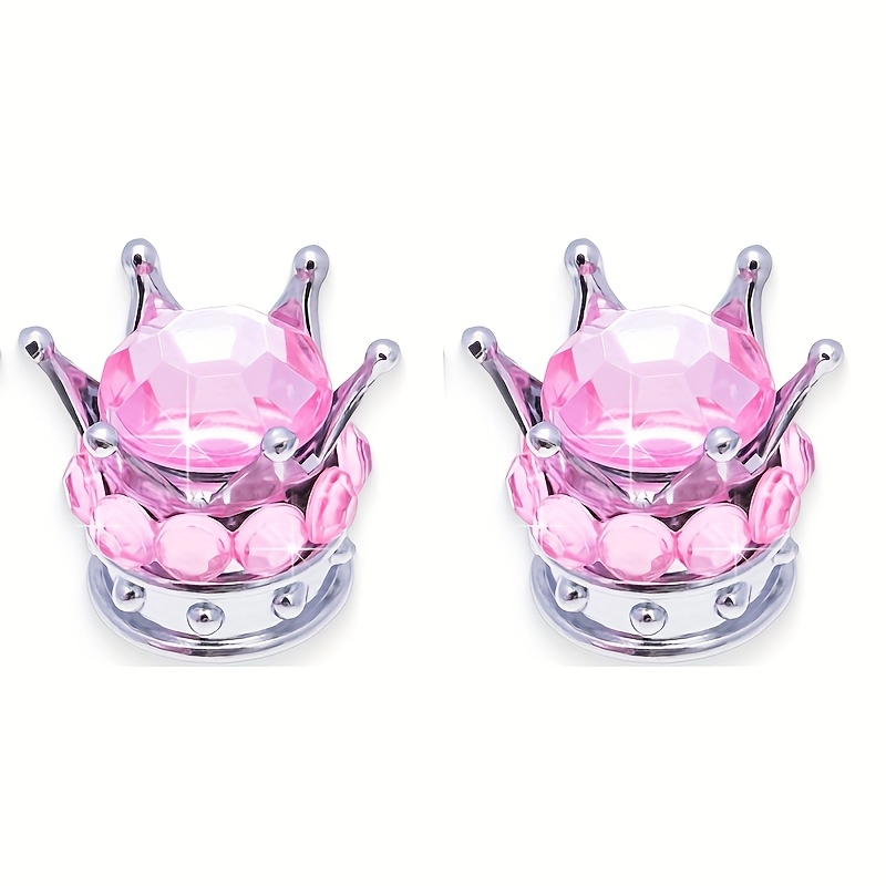TEMU Bouchons de valve de roue Crown à base argentée, 2 pièces - Bouchons de valve de pneu à diamant de cristal chromés - Convient pour voitures,