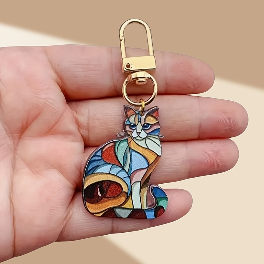 Cute Anime Cat Acrylic Keychain - Fashionable Animal-themed Carabiner Clip For Bags & Decor, Perfect Gift For Women