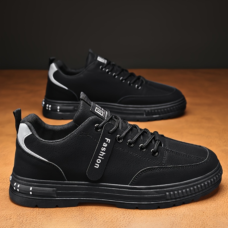 Men's Stylish Plus Size Solid Color Ankle Boots - Comfortable, Non-Slip Lace-Up Sneakers for Outdoor Activities & Casual Wear