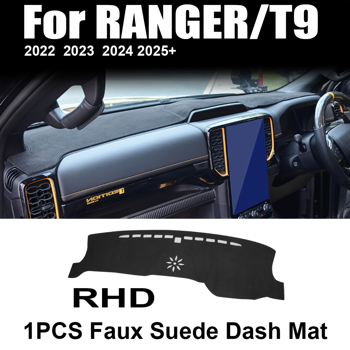 TEMU 1pc Faux Suede Dash Mat For Ford Ranger T9, Interior Accessories, Dashboard Cover Pad, Interior Upgrade, Compatible With 2022, 2023, And 2024