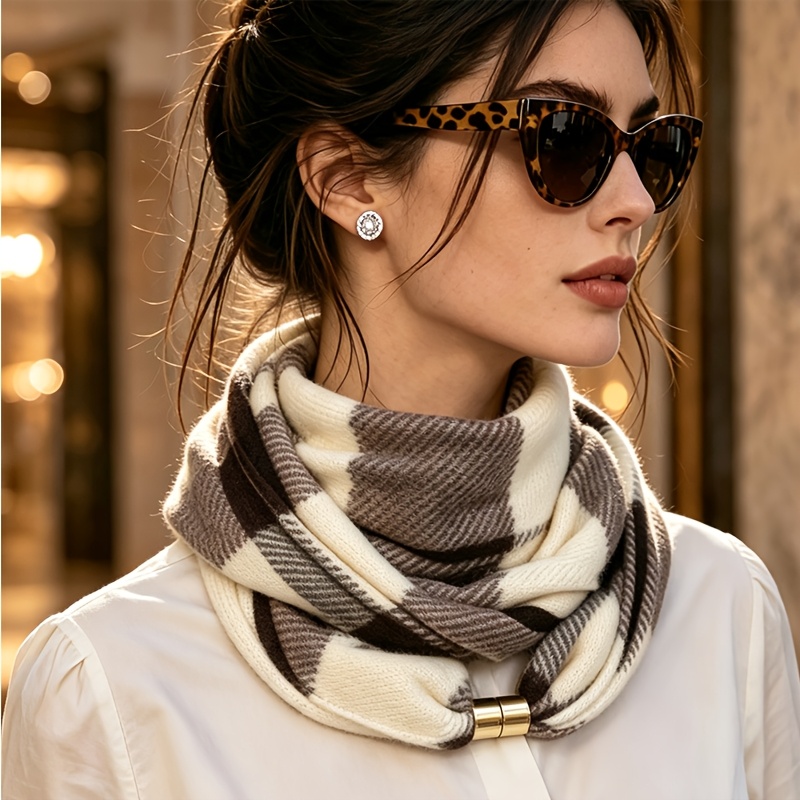 TEMU Écharpe à carreaux polyvalente pour femmes, automne-hiver, écharpe chaude, facile, protection du cou, écharpe décorative
