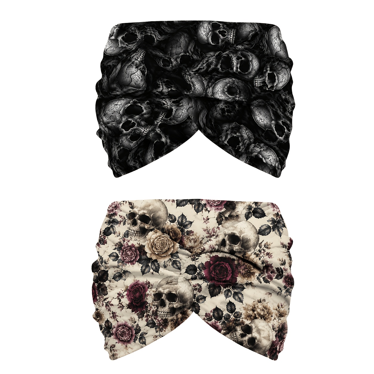 TEMU 2pcs Gothic And Rose Print Headbands For Women, Wide-brimmed Headbands, Style Hair Accessories, Unique Creative , European And American Trendy