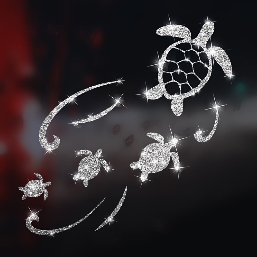 Image of 4 Turtle Pattern Stickers, Sparkling Cartoon Turtle Window Glass Decals For Home, Door, Makeup Mirror, Farmhouse Wall Stickers, Bedroom Door Stickers, Bathroom Mirror Stickers, Laptop Stickers