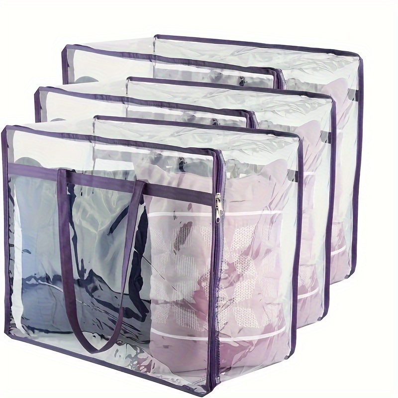 

Large Clear Pvc Storage Bags With Zipper And Handles For Bedding, Clothes, Toys, Space-saving Heavy-duty Transparent Organizers