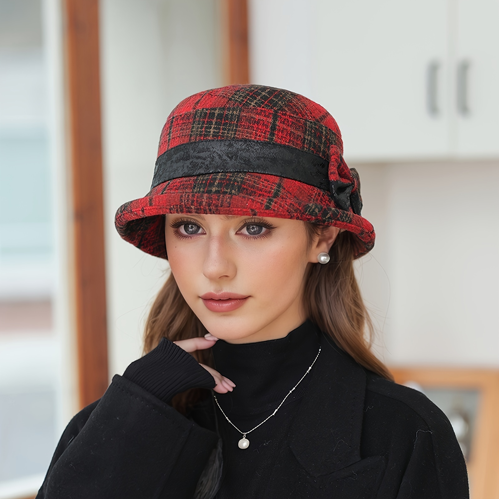 TEMU 1pc Fisherman Hat With Rolled Edge, And Bow, Female Autumn And Winter, , Middle-aged And Elderly Mothers, Face-slimming, Elegant And Versatile,