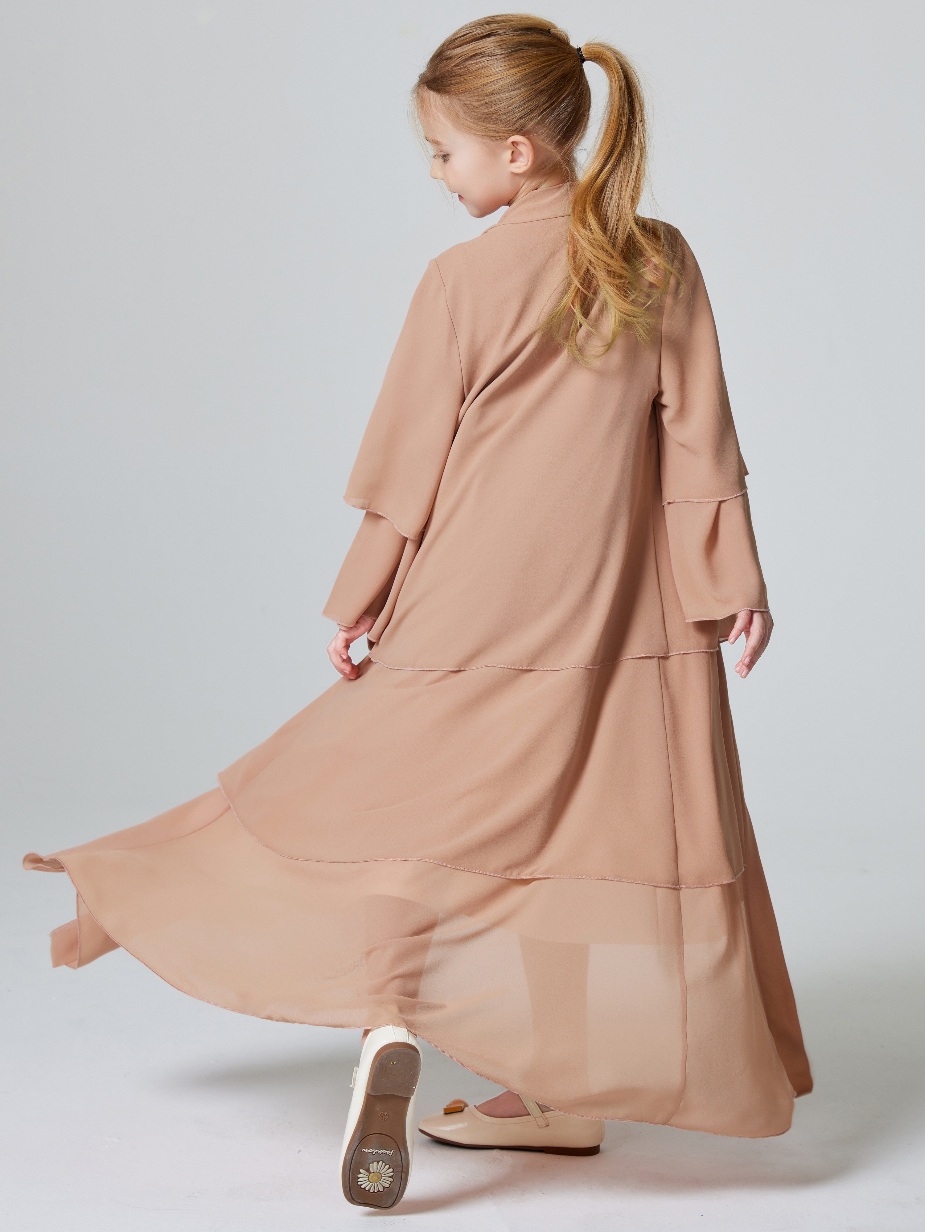 Girls' 3 Layered Chiffon Abaya Dress Open Front Abaya Fors - Temu