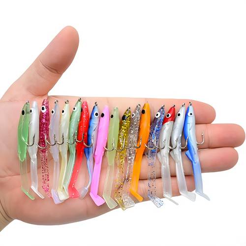 conjunto de 17 s de plástico com anzol e caixa de afiada, mini para em cores variadas, ideal para pesca em riachos, incluindo estojo de acessórios | com anzol | de silicone