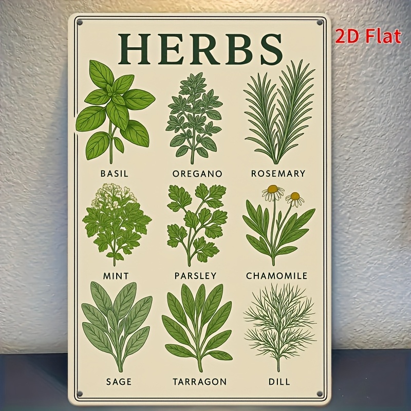 TEMU 2D Platt, Vintage Kryddort Identifieringskarta - Pedagogisk Köks- & Trädgårdsaffisch med , Oregano, Rosmarin, Mynta, Persilja, Kamomill, ,