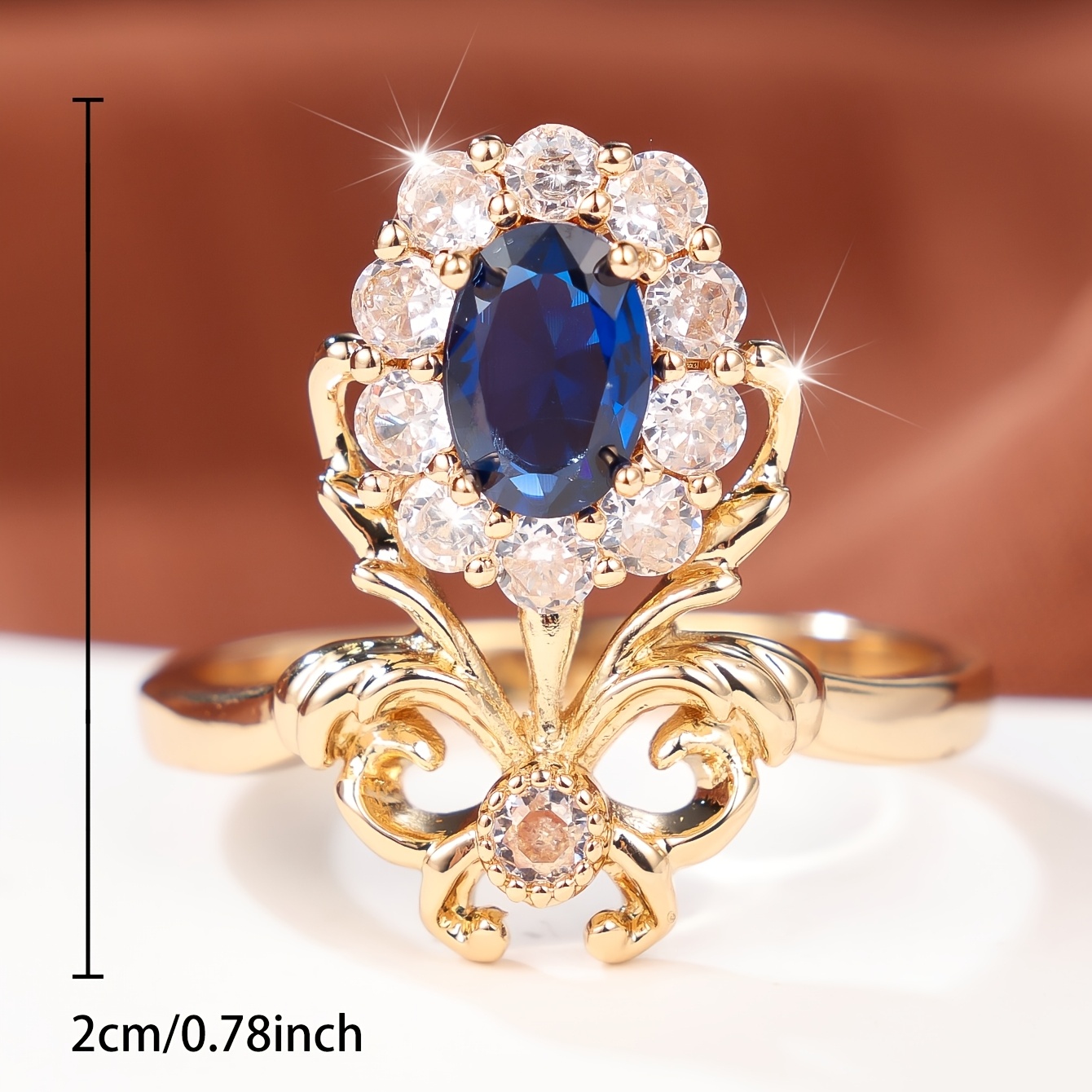 Women's Blue Synthetic Zirconia Flower Ring, Elegant