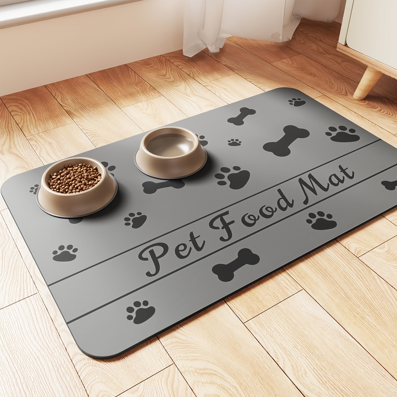 TEMU Quick-dry Absorbent Pet Feeding Mat 12"x20" - Waterproof Rubber Backed Placemat For Food And Water Bowls, Ideal For Everyday Use - Perfect Gift For Pet Owners, Drinking Mat
