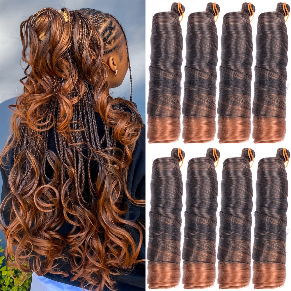 TEMU Lot de 8 Extensions de Cheveux à Boucles pour Femmes Adultes - Cheveux Synthétiques Pré-étirés avec Fibre Ombrée Résistante à la Chaleur,