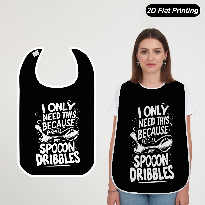 TEMU 1pc 2d Flat Spoon Text Printed Bibs Fashionable Adult And Elderly Crumb Catcher For , Tableware Elements, Fun Pattern, Stylish Bib, Durable