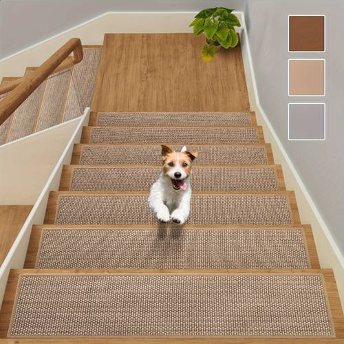 15 pack 8 x 30 natural linen non slip stair treads machine washable for wooden steps indoor with carpet stair treads for wood stairs for elders and pets