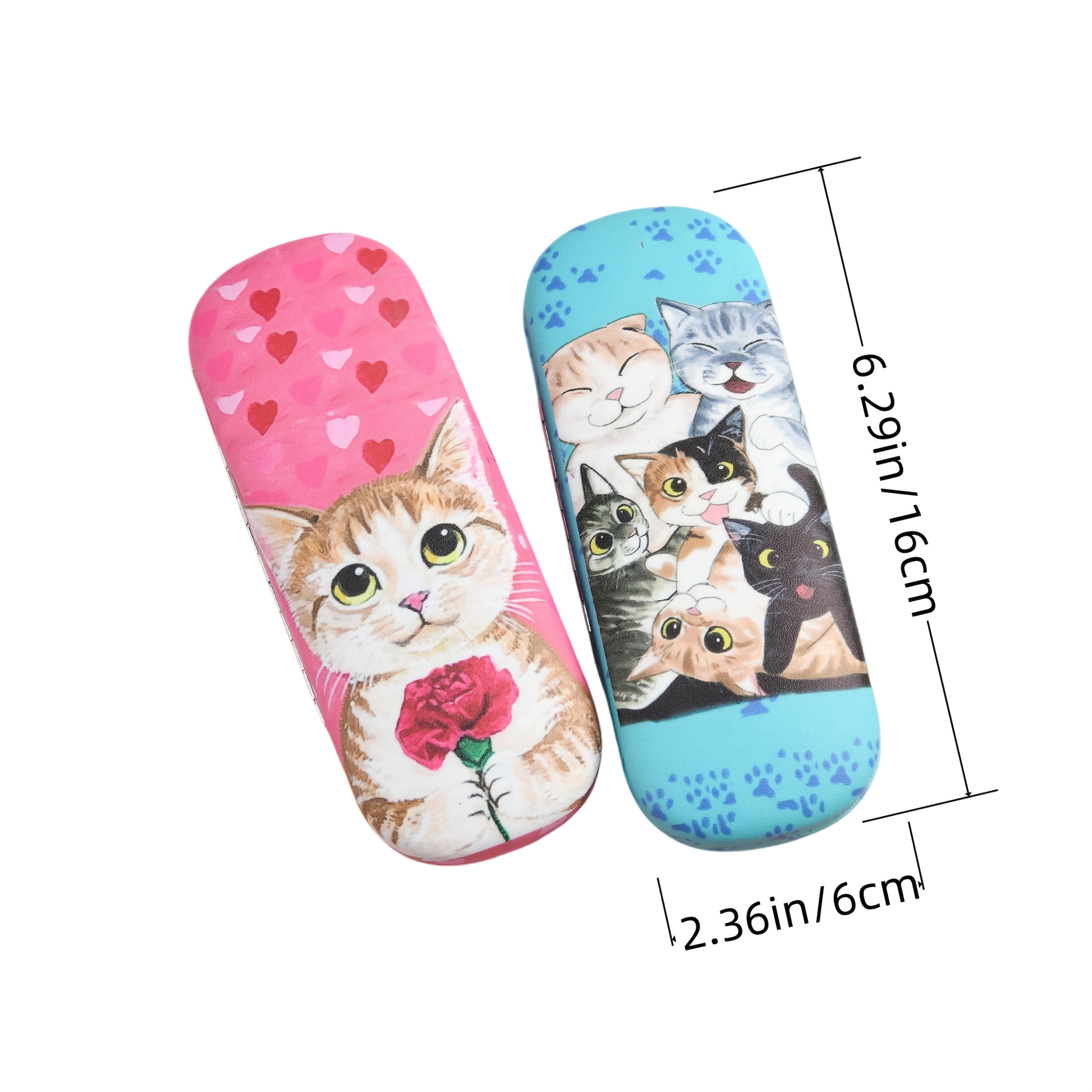 Cute Cat Print Glasses Case, Portable Storage Box