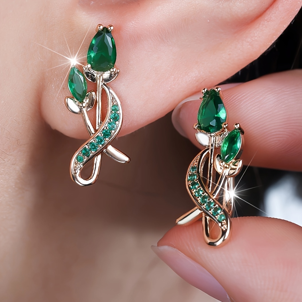 E-shop Ein Paar elegante böhmische Damen-Ohrclips mit Blumen-Design aus synthetischem Zirkonia-, in mehreren Farben erhältlich, Hochzeitsschmuck