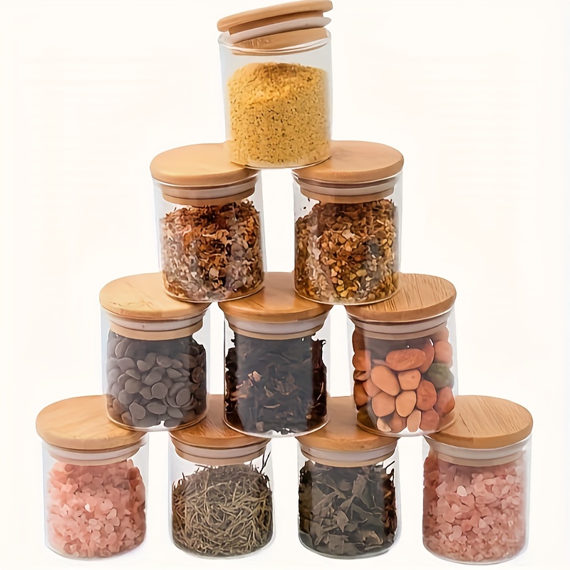 12pcs ensemble couvercle en bambou pots à épices en verre - Temu France