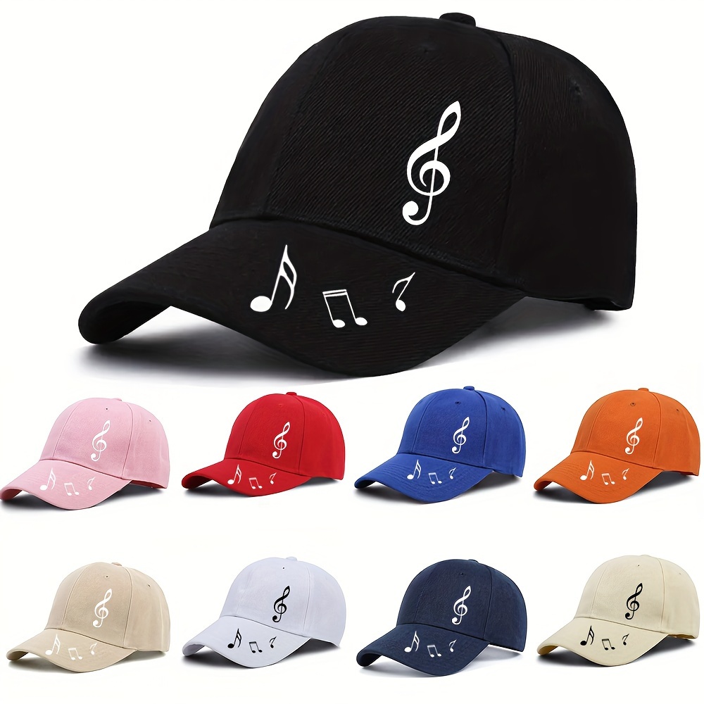 

1pc Adjustable Baseball Cap With Music Note Embroidery - Lightweight, Breathable Polyester, Sun Protection Hat In Multiple Colors (black, Red, Blue, Pink, White, Navy) For Casual Wear, Baseball Cap