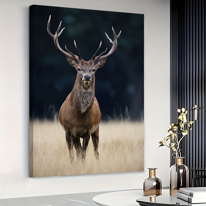 TEMU 2d Flat, 2d Flat, 1pc 2d Art, Stunning Canvas Artwork Featuring A Red Deer Stag, Oil On Canvas, Suitable For Posters And Wall Decor, Ideal For