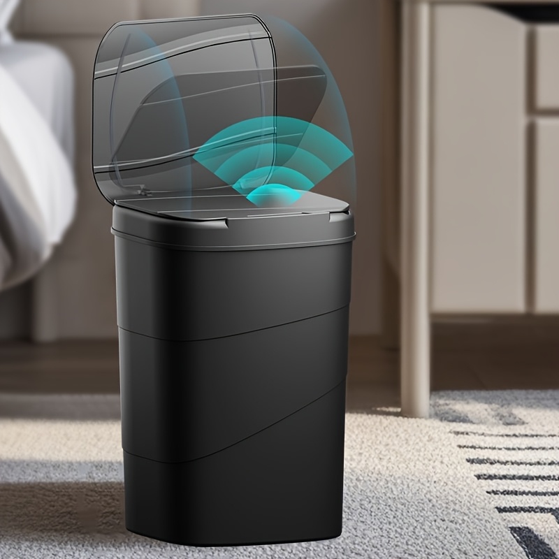 

16.5l/4.36gal Smart Sensor Trash Can, Black Plastic, Quiet Auto-, Odor-sealing Lid, Oval Shape, Dual Aa Battery Powered (not Included), Hygienic For Kitchen, Bathroom, Bedroom