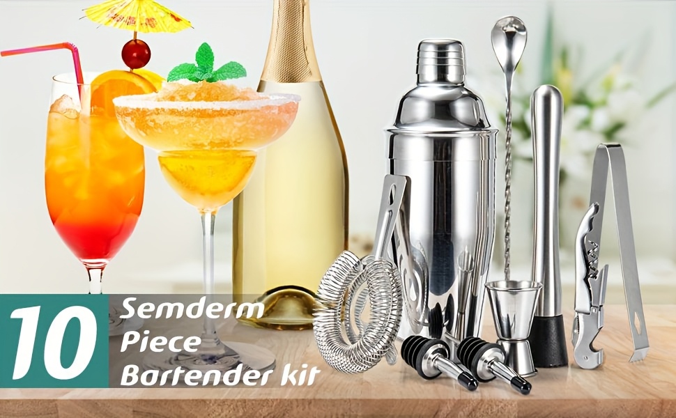 Bartending Tools, 10pcs Bartending Tools with Stand, 25oz Bar Cocktail Shaker Set, Professional Stainless Steel Bartending Tools for Home, Bar and Holiday Parties - Christmas, New Year's and Valentine's Day Gifts
