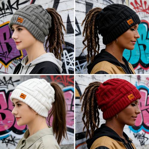 ladies ponytail hat ponytail beanie messy bun hat and in four colors gray features an and a relaxed fit